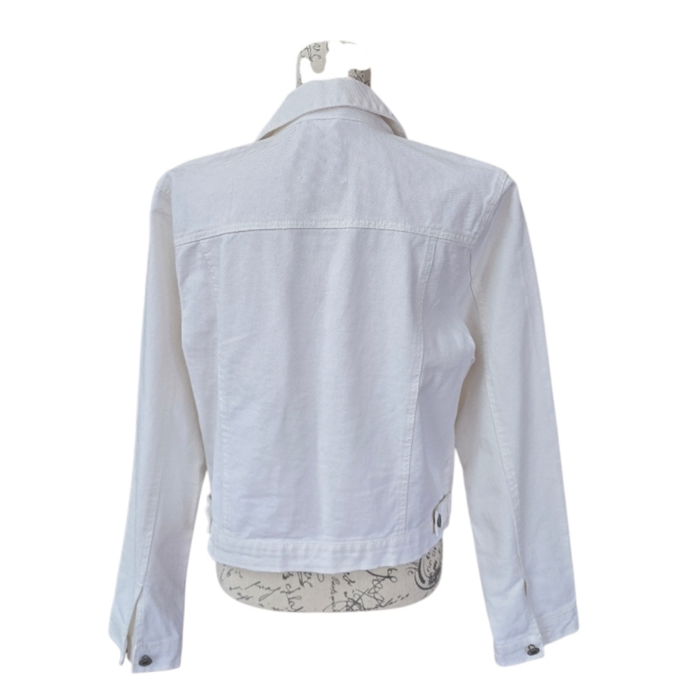 Love Tree Distressed White Denim Jean Jacket L - Picture 2 of 8